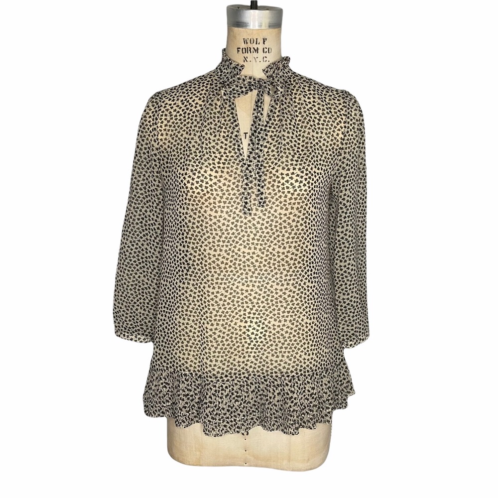 Portrait of a girl 4 cream black high neck sheer blouse - Picture 2 of 9